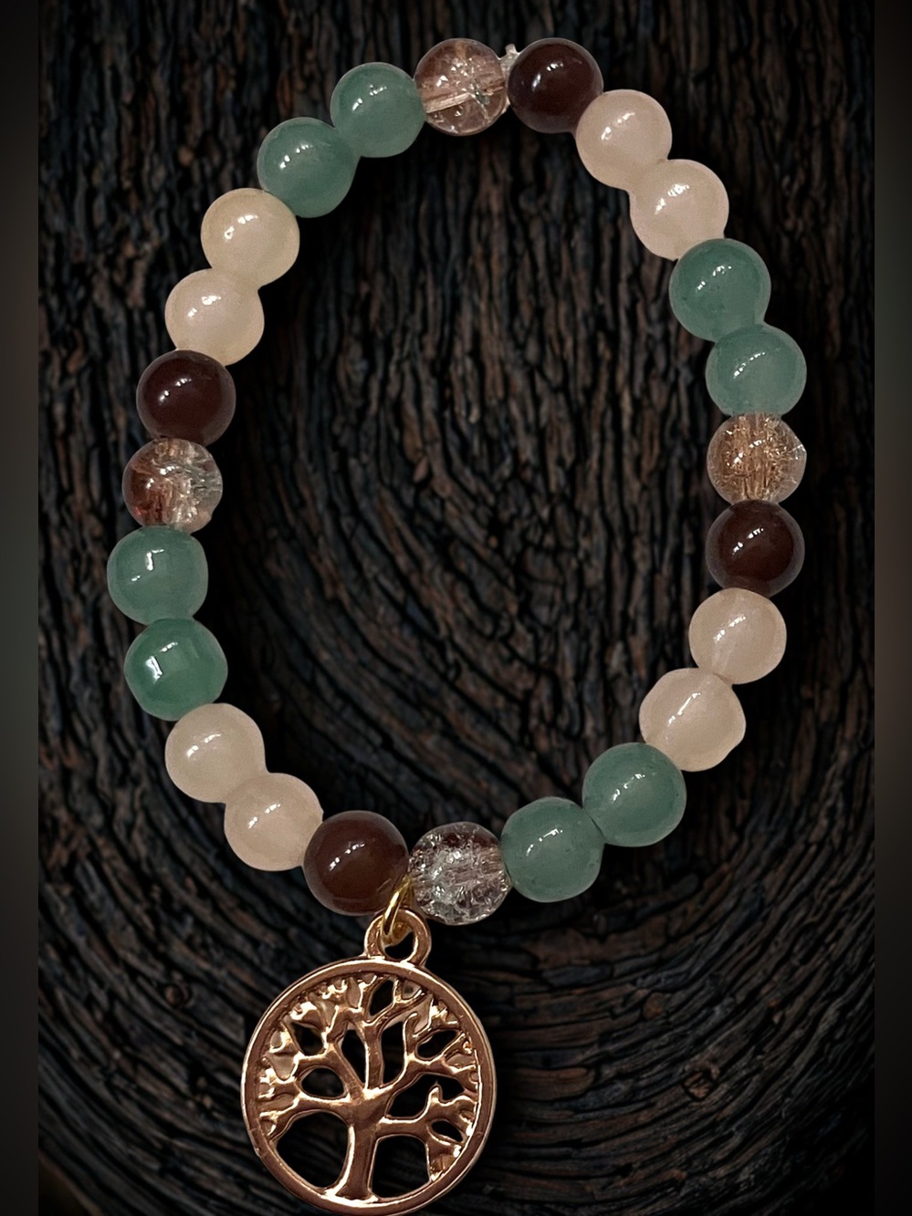 Tree of life glass beaded bracelet/ brown and green handmade